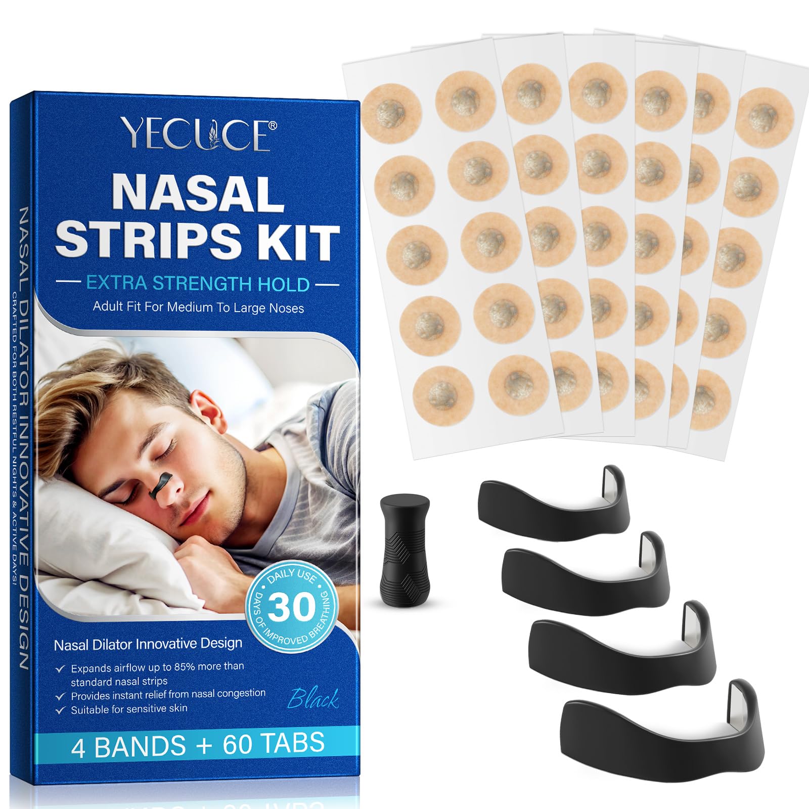Nose Strips for Breathing, Nose Magnet for Breathing, Magnetic Anti-Snoring Sleep Nasal Strips, Reduce Snoring, Improve Sleep Quality, 60 Counts-1 Month Supply