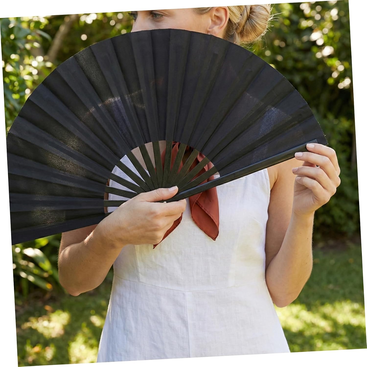 3 Sets Folding Kung Fu Performance Hand Fans with Quick Smooth Opening Portable Black Abs and Cloth Clap Fans for Chinese Dancing with Storage Bag