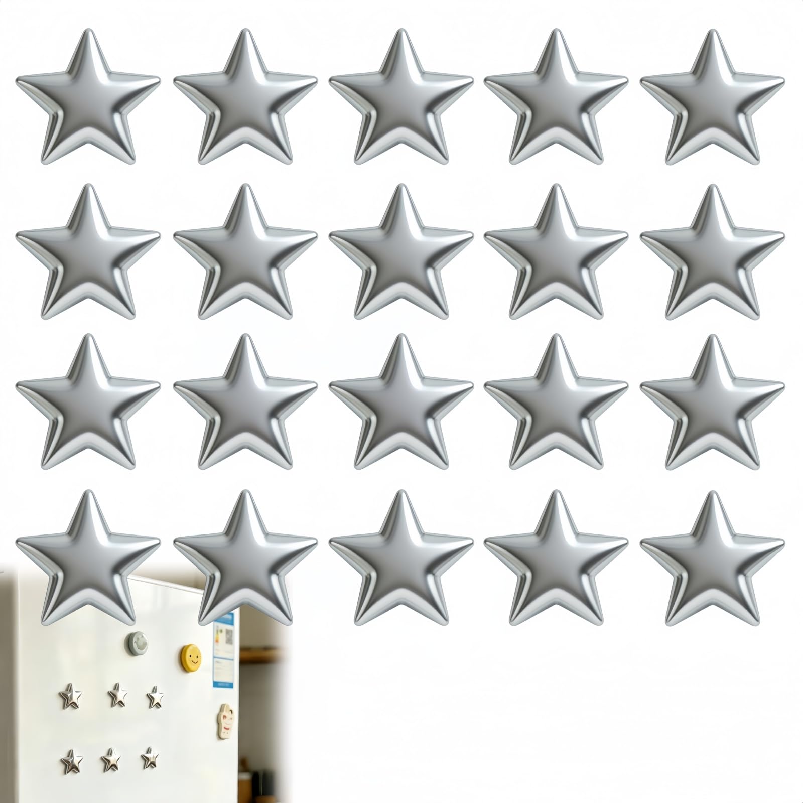 20pcs Silver Star Fridge Magnets,Resin Magnetic Stickers,Strong Hold Small Magnets for Refrigerator,Cute Mini Star Magnets Kitchen Decor,Cute Fridge Magnets for Adults Home Office Photos Notes