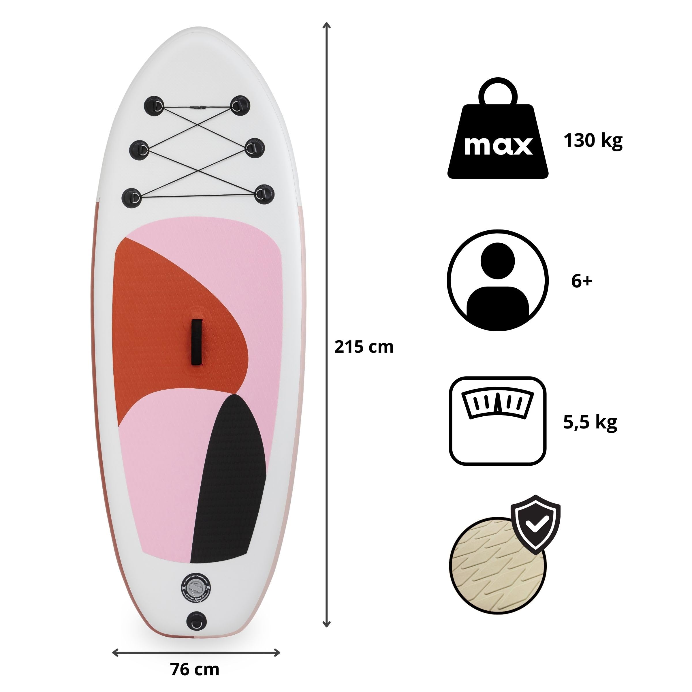 HyperMotion Paddle Gonflable Enfant 215 cm – Planche Stand Up Paddle avec Pagaie Réglable, Pompe Haute Pression, Leash, Sac Étanche