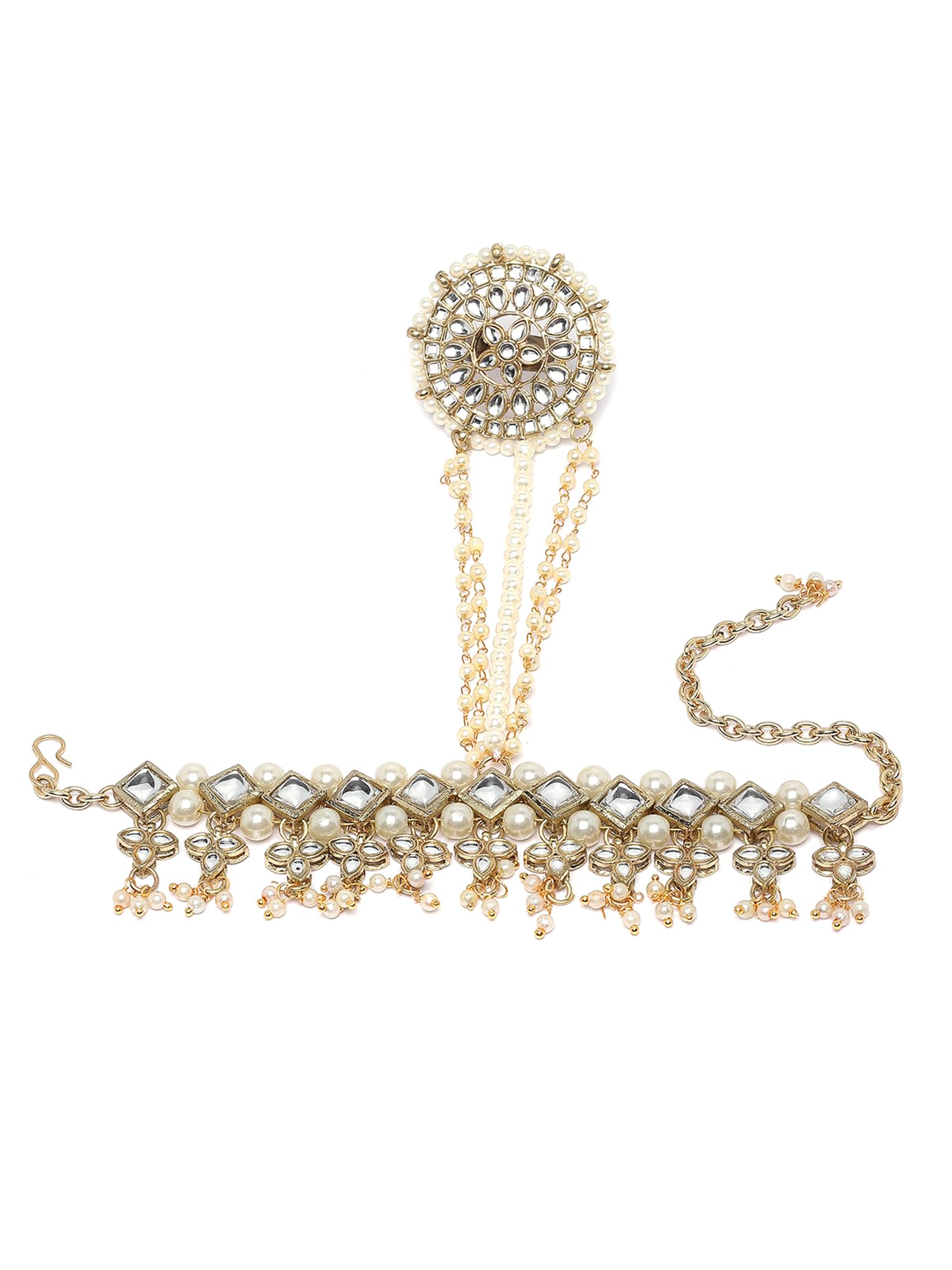 Karatcart Gold Plated Floral Design Pearl and Kundan Ring Hathphool for Women (B0CJ2PFDXS) Amazon Price History, Amazon Price Tracker