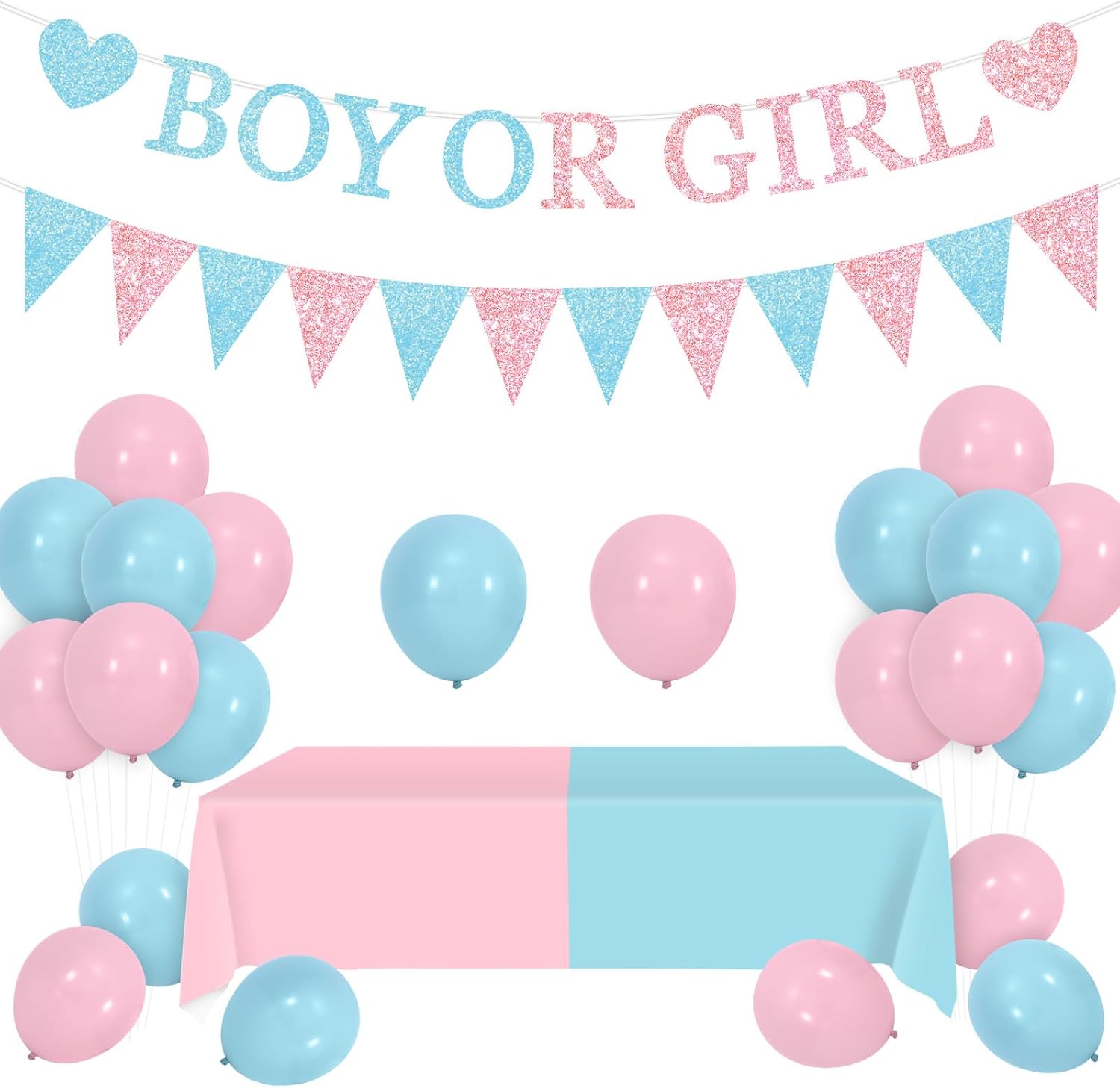 JarThenaAMCS Pink Blue Boy or Girl Bunting Banner with Balloons Tablecloth Gender Reveal Party Decorations for Baby Shower Photo Props Supplies