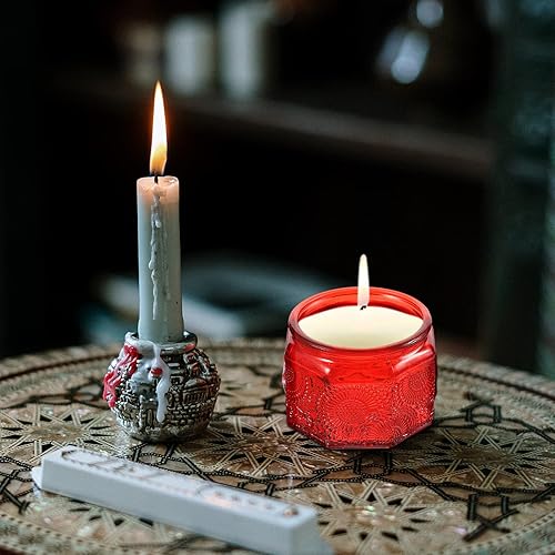 Miniatura 9 de SEWACC Contenedor de vela de vidrio en relieve con tapa, 14 frascos vacíos de vidrio, tarros redondos de almacenamiento para el hogar, boda, fiesta,