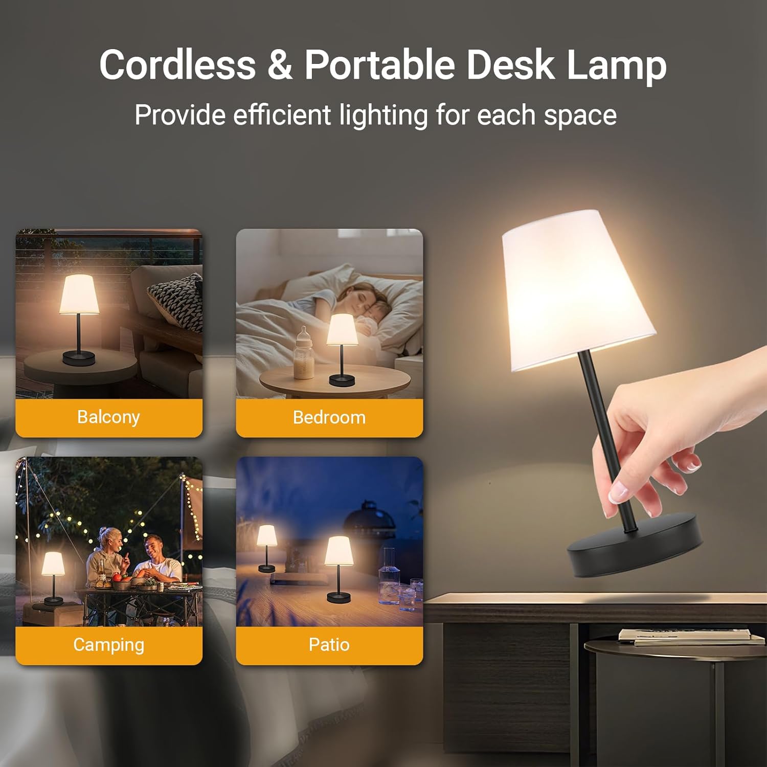 1 Pack Cordless Table Lamp Rechargeable, 10000 mAh Portable LED Battery Operated Lamp with Remote Control, 10 Colors Dimmable Touch Desk Light with Timer for Bedside Night Light Outdoor Patio Camping