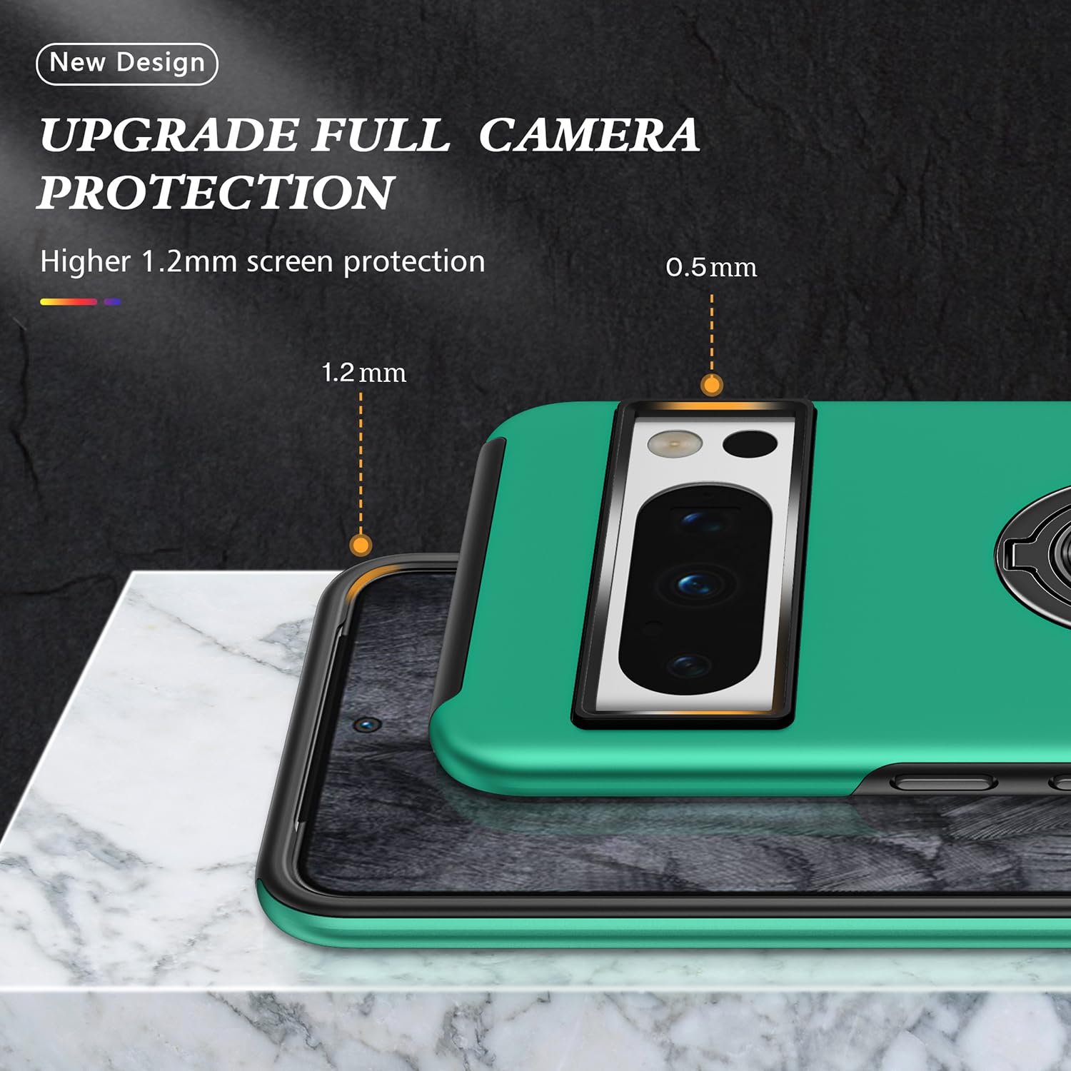 Funda para Pixel 8 Pro para Google 8 Pro, funda de grado militar, a prueba de golpes, soporte de anillo integrado, soporte de coche, funda protectora resistente para Google Pixel 8 Pro (verde oscuro)