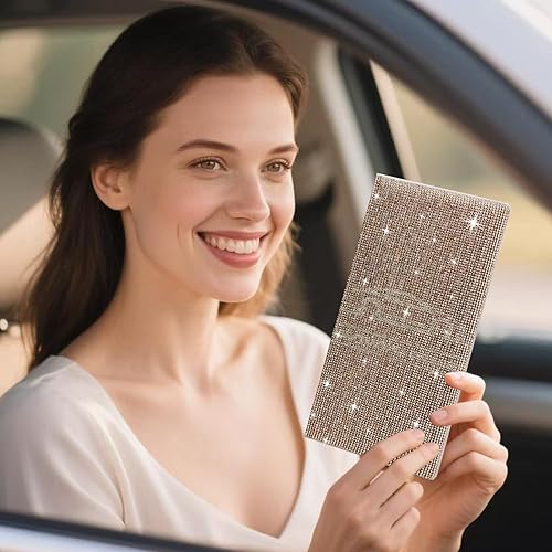 Miniatura 8 de ERWUBA Soporte para documentos de registro y seguro de automóvil con diamantes de imitación, de cuero con purpurina, organizador de guanteras de