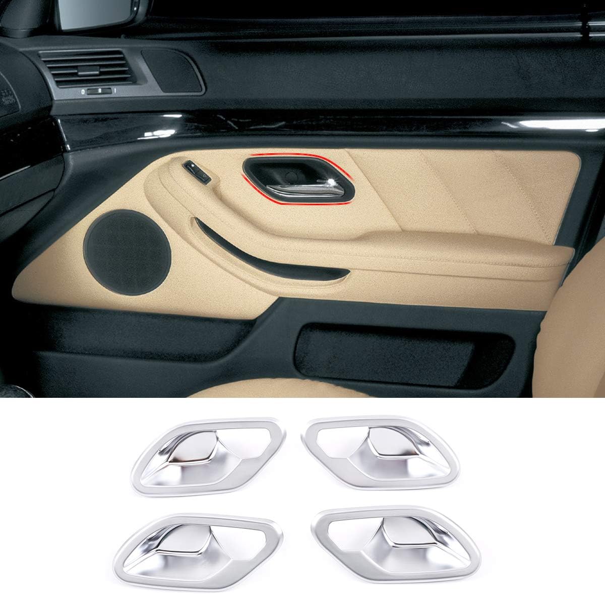ABS Chrome Carbon Fiber Car Interior Door Handle Bowl Cover Trim Sticker for BMW 5 Series E39 1996-2003 Auto Accessories (Carbon Fiber)