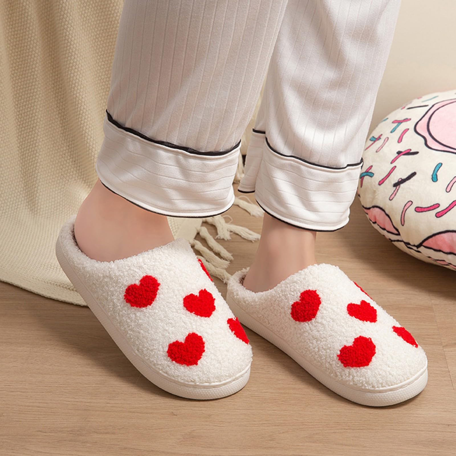 Generisch Pantuflas cálidas de invierno para mujer, ligeras, antideslizantes, de fieltro, estampadas, ligeras, antideslizantes, anchas, pantuflas de casa, de felpa, cálidas, para hombre y mujer