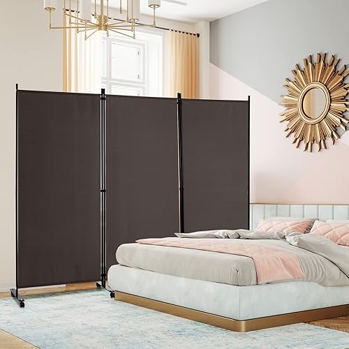 Miniatura 9 de Giantex Divisor de habitación de 3 paneles con ruedas, pantalla de privacidad plegable de 103 pulgadas de ancho x 71 pulgadas de alto, divisores de