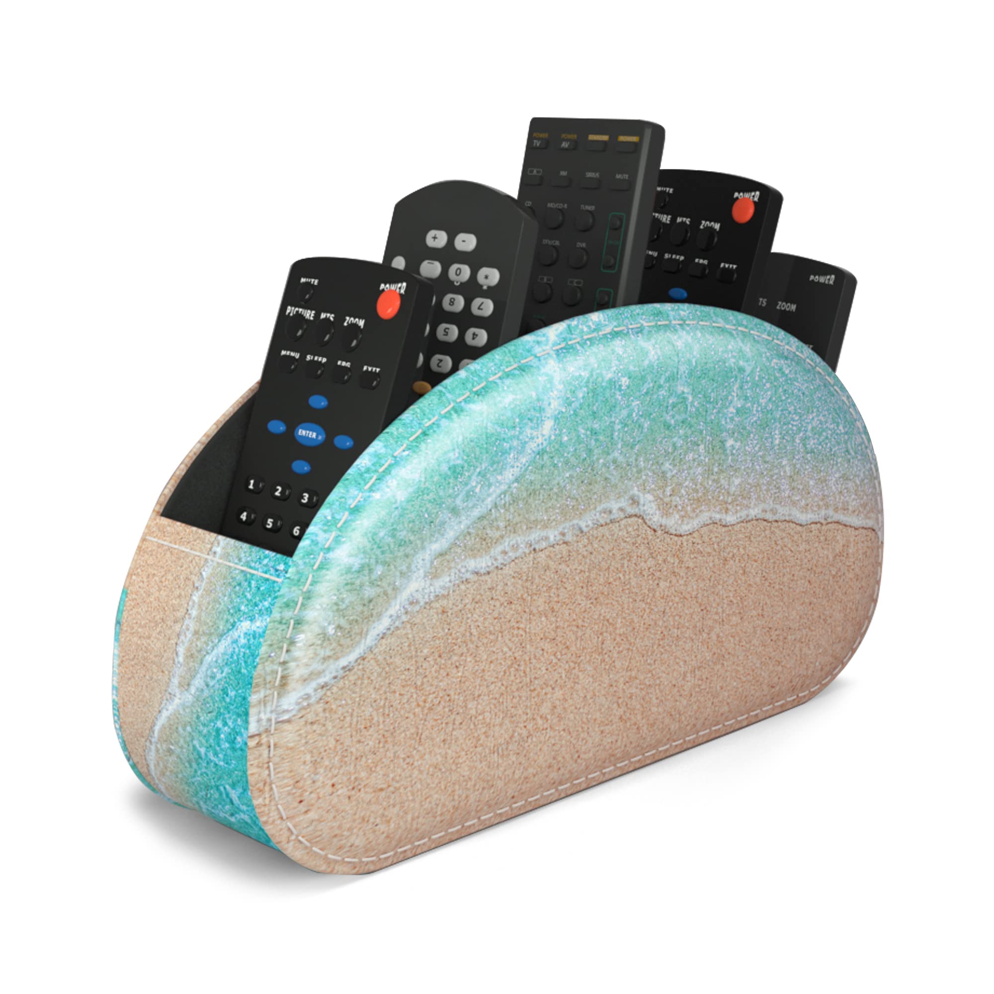 QIELIZI Remote Control Holder, PU Leather Remote Caddy Desktop Organizer with 5 Spacious Compartments for TV Remotes/Media Controllers/Office Supplies