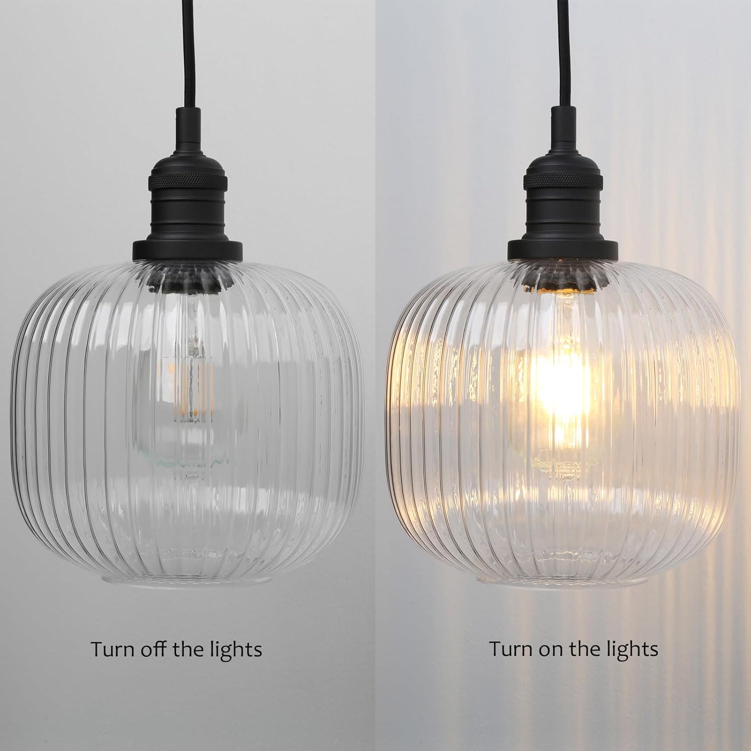 Pathson Modern Pendant Light Fixture Striped Globe Glass, Adjustable Textile Cord Hanging Lighting, Hardwired Pendant Lamp Decor for Dining Room Hotels Living Room Bedroom Kitchen