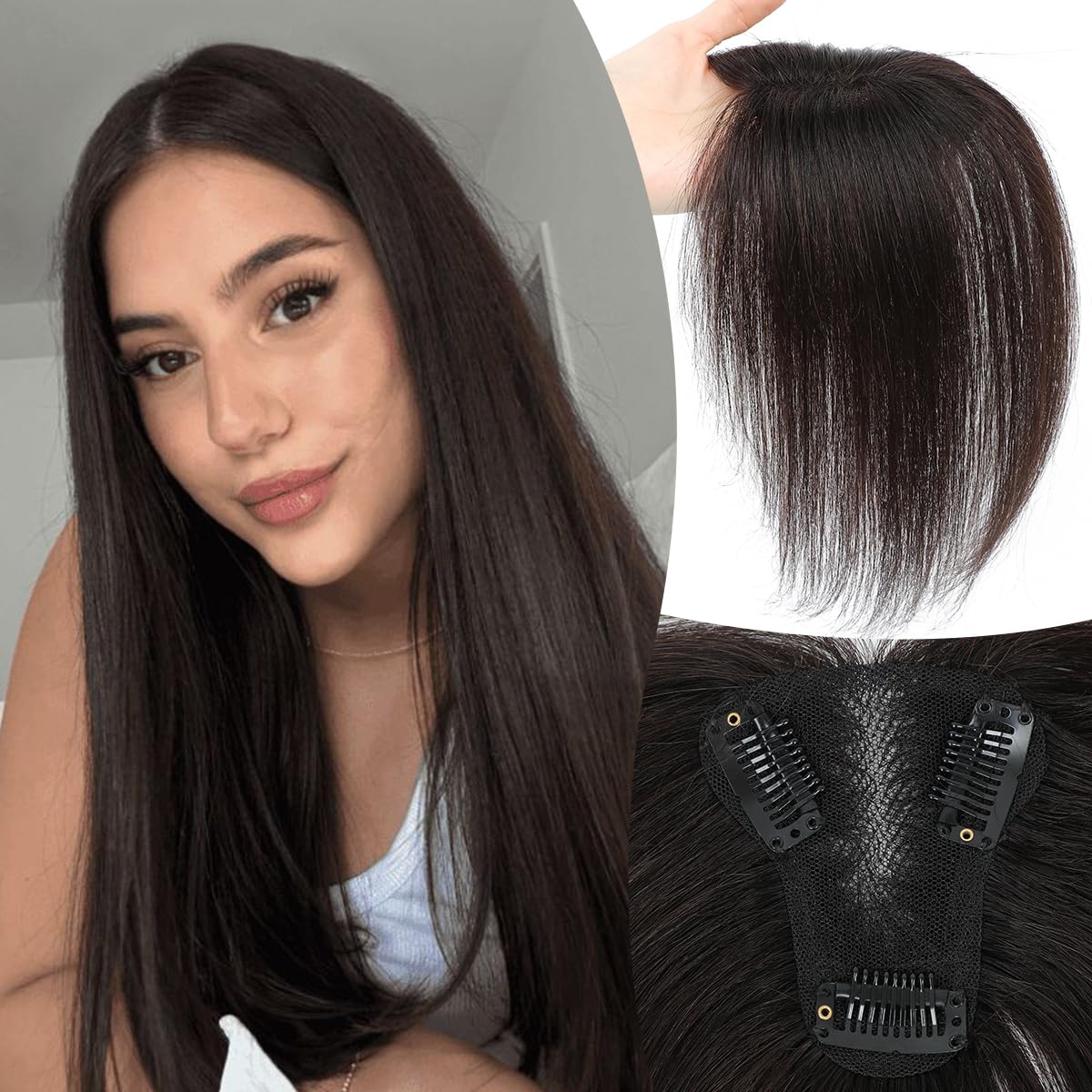 forfeels Hair Toppers 9.8″ Human Hair Toppers For Women Dark Brown Color Hair Topper For Thinning Hair 100% Real Human Hair Pieces For Women