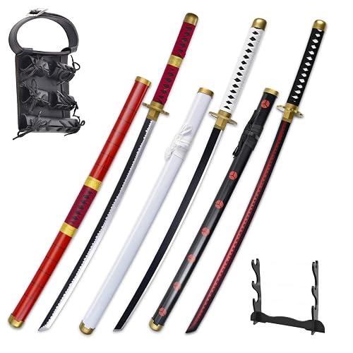 Anime Sword 41 inch,Zoro/wado ichimonji/Anime Original Texture,for Role-Playing and Collection, with One Display Stand - Black, White, Red - 3 Piece Set