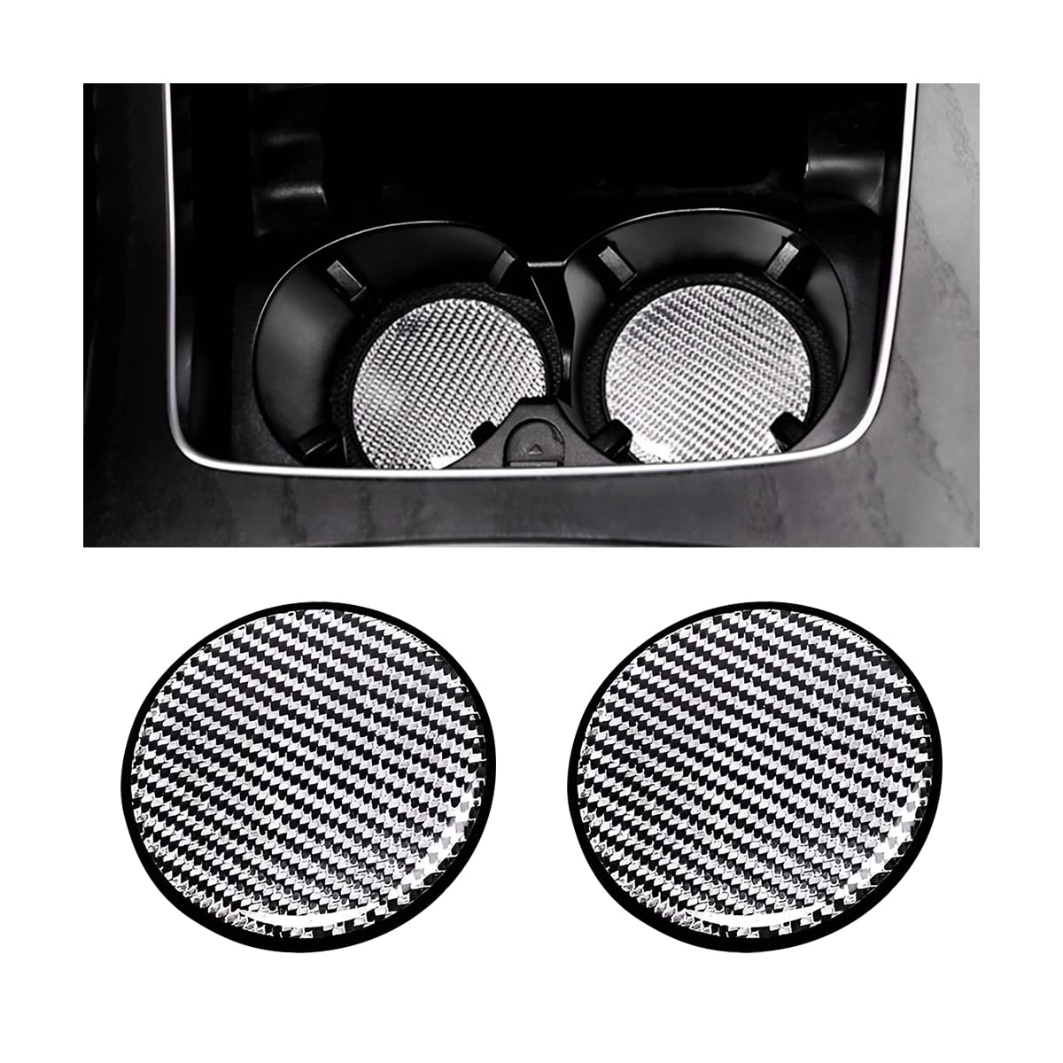 CGEAMDY 2 PCS Car Cups Holders, 7 CM Carbon Fiber Cup Mat, Non-Slip Bottle Pad Embedded in Cup Mat, Durable Insert Cup Holders, Universals Vehicle Interior Accessories for Most Car(Silver)