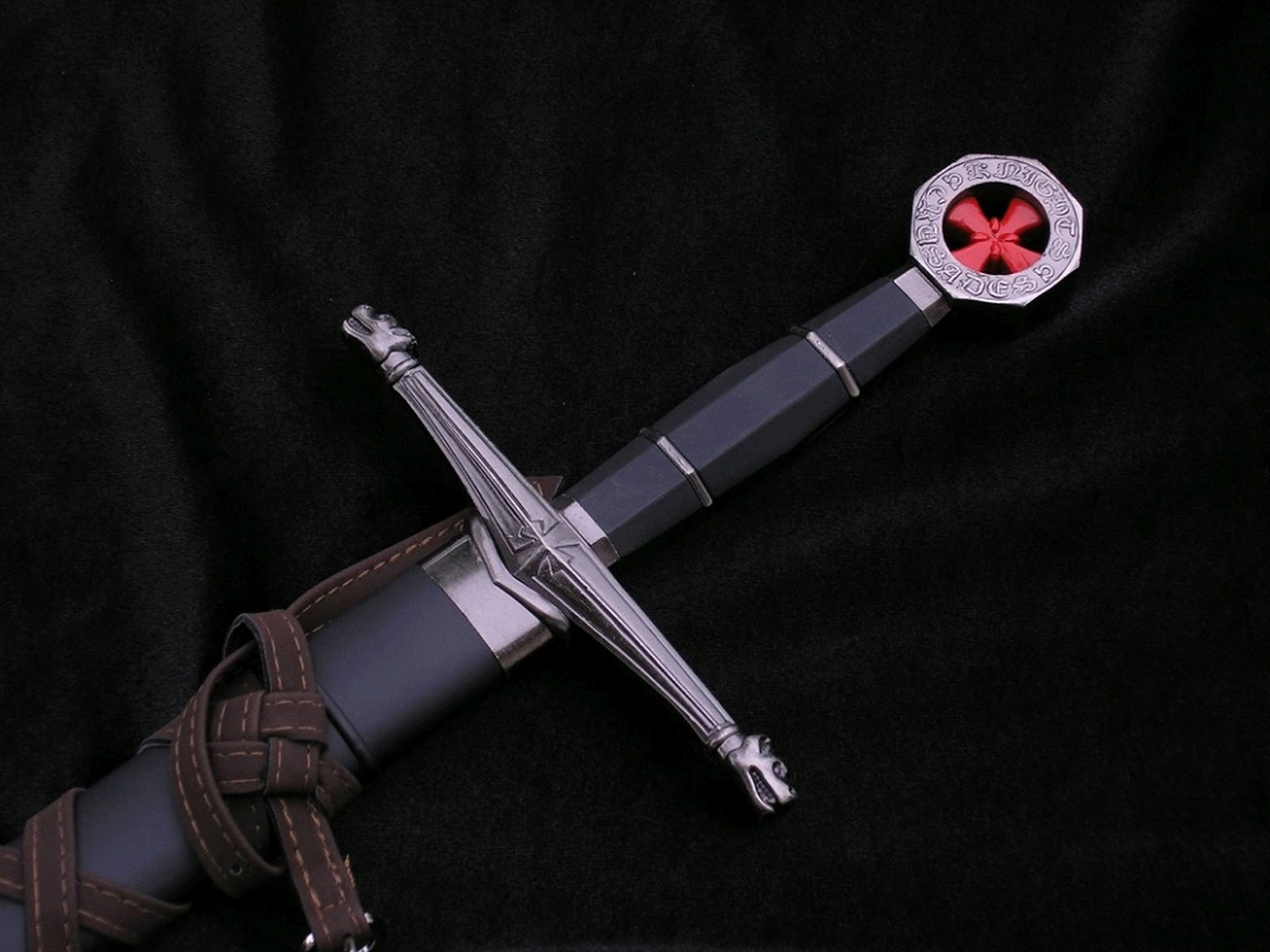 Kurzschwert - Langer Dolch Schwert echt Metall Templerschwert TX1063-230A mit Scheide und mit Gürtel Dekoratives für Mittelalter zur Rekonstruktion oder als Geschenk