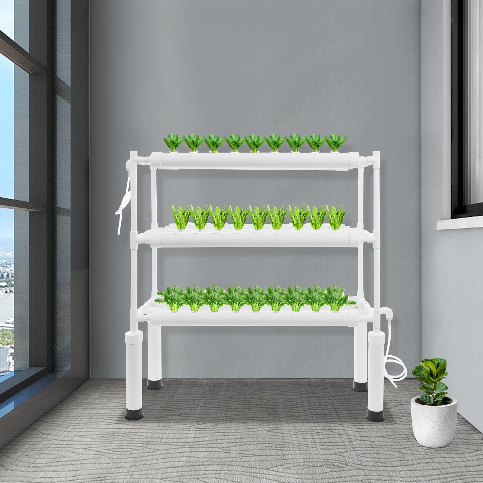 Juego de cultivo de plantas hidropónico, kit de cultivo de 108 agujeros, 3 capas, sistema de cultivo vertical, 12 tubos de PVC con dispositivo de circulación automática para casa, balcón
