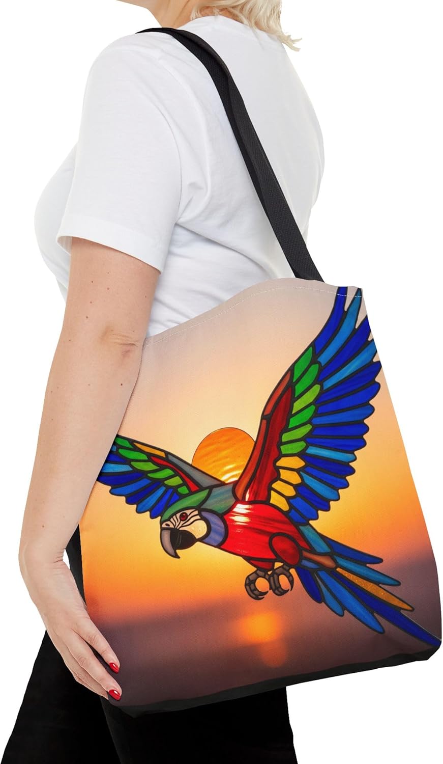 Premium Tote Bag Featuring a Parrot Shaped Like a Stained-Glass Window with Reinforced Stitching