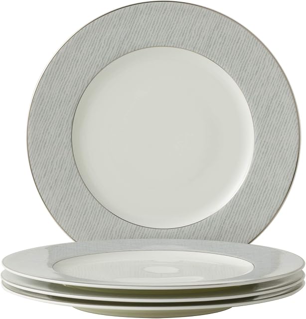 Amazon Brand - Umi Dinner Plates Set of 4 Scratch Resistance Non-Toxin 10.5inch Silver Banding for Daily Use (Silver Rim Dinner Plate)