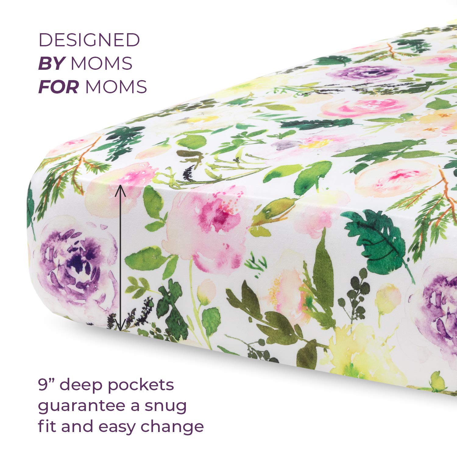 Pobibaby - Paquete de 2 sábanas bajeras para cuna de bebé niña para colchón estándar de cuna, mezcla de algodón ultrasuave, segura y cómoda, y elegante sábana floral para cuna (Allure)