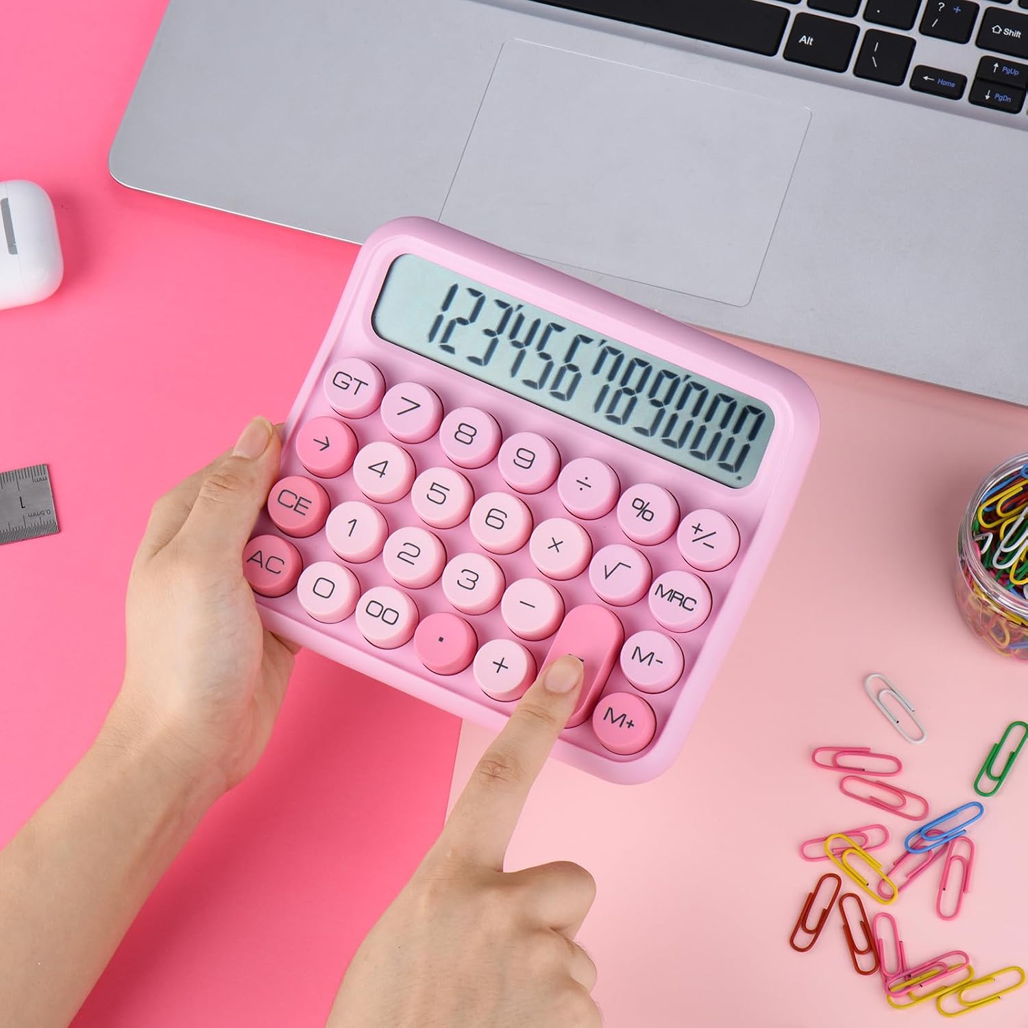 Mechanical Switch 12-Digit Pink Calculator - Large LCD Display, Big Buttons, Desktop, Cute, For Everyday Use image 5