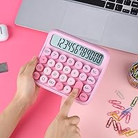 Vista 5 de Mechanical Switch 12-Digit Pink Calculator - Large LCD Display, Big Buttons, Desktop, Cute, For Everyday Use