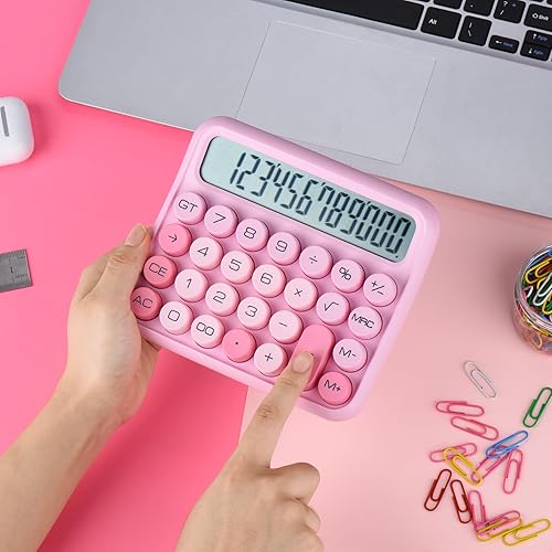 Miniatura 5 de Interruptor mecánico calculadora rosa de 12 dígitos - Pantalla LCD grande, botones grandes, escritorio, lindo, para uso diario