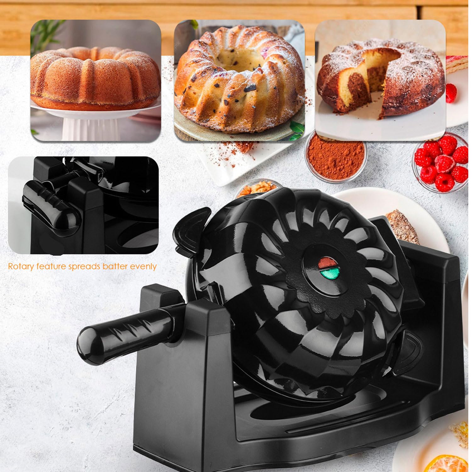 MINI-Wende-Brotmaschine, 1800 W, 360° Drehbarer Kuchen-Waffelautomat Für Zu Hause Mit Antihaftplatte, Doppelseitiger Heizung, Elektrischer Backform Für Frühstück, Snacks, Party