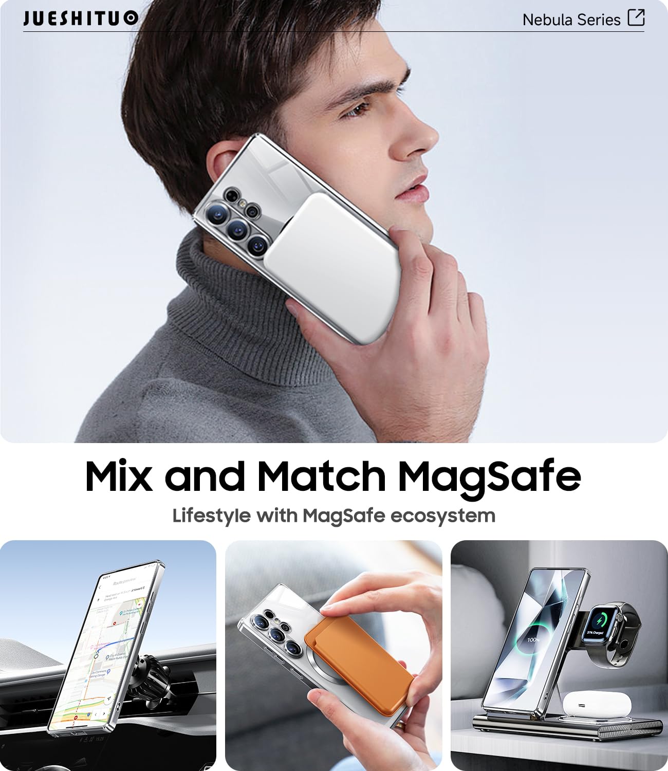 JUESHITUO Cover per Samsung Galaxy S25 Ultra con Protezione dello Schermo, Protezione della Fotocamera Integrata con MagSafe, Protezione Mil-Grade Shockproof Slim Custodia, Titanio Bianco