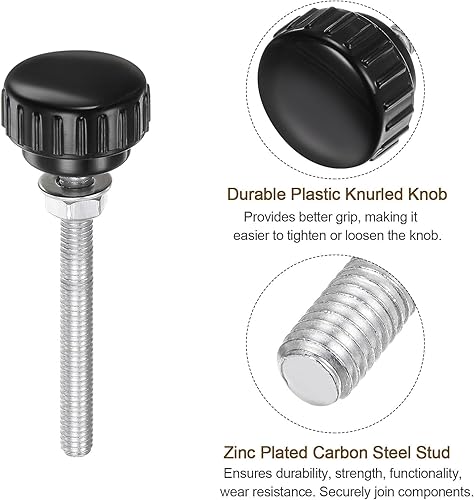 Miniatura 53 de uxcell Juego de 4 perillas moleteadas, tornillos de pulgar con tuercas y arandelas, rosca macho métrica M6 x 1.378 in, cabeza de plástico de 0.984