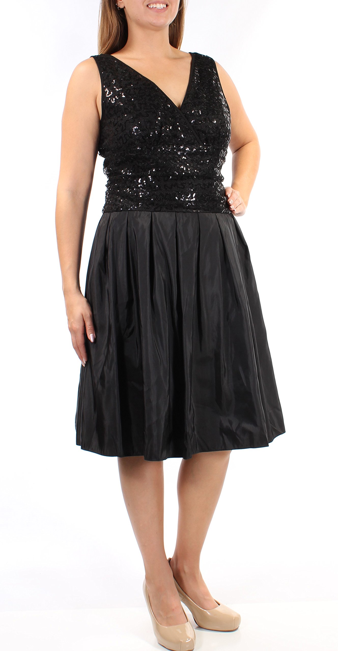 SLNY SL Fashions Womens Taffeta Sequined Party Dress Black 14