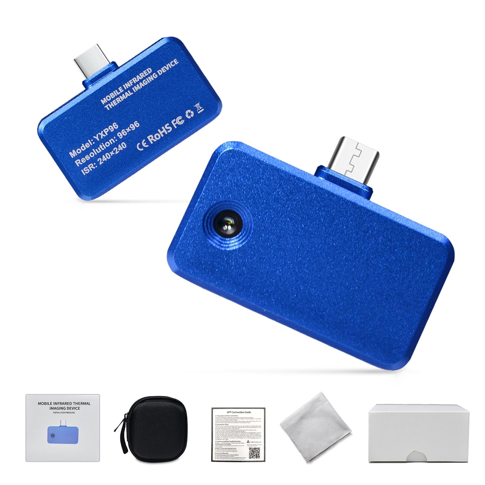 YXP96 - Cámara térmica térmica por infrarrojos para smartphone, resolución de 96 × 96, medición de temperatura de -20 °C a 550 °C, frecuencia de imagen de 25 Hz, puerto USB-C, Android OTG, Plug and