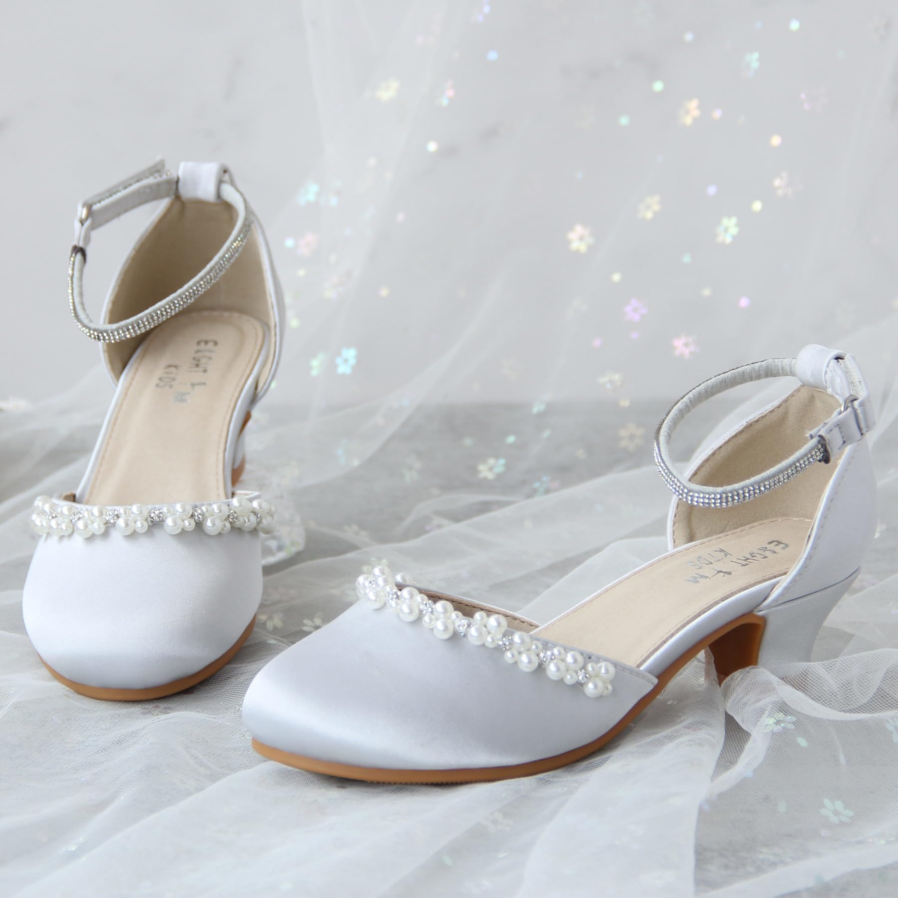 EIGHT KM - Mädchen High Heel Kleid Schuhe - Glattes Seidenperle - Prinzessin Hochzeit Schuhe Party Pumps