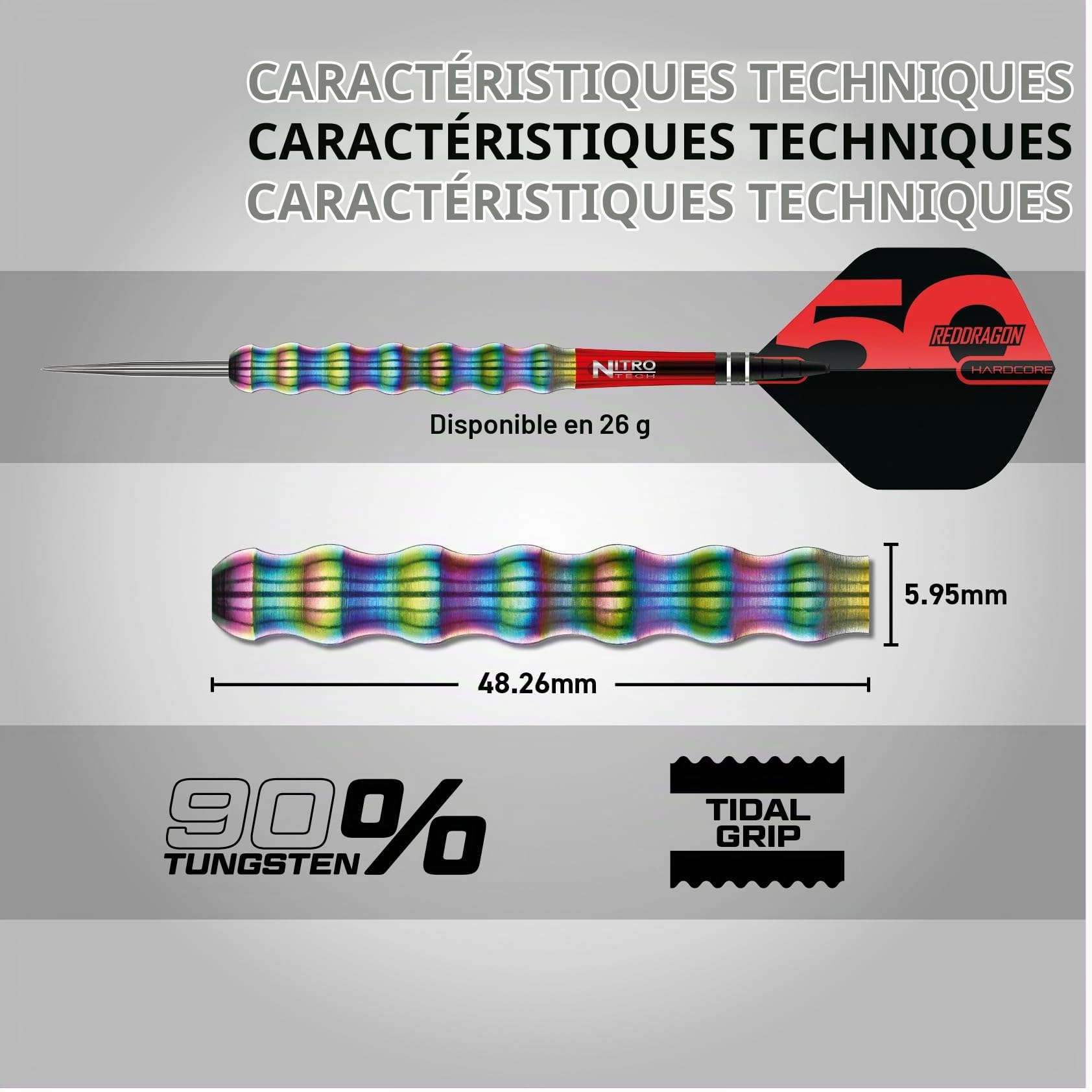 RED DRAGON Darts - Collection Classiques 50 Ans - Shockwaves 26g - 90% tungstène - Set Professionnel fléchettes Acier - Comprend Flights et Manches (shafts).