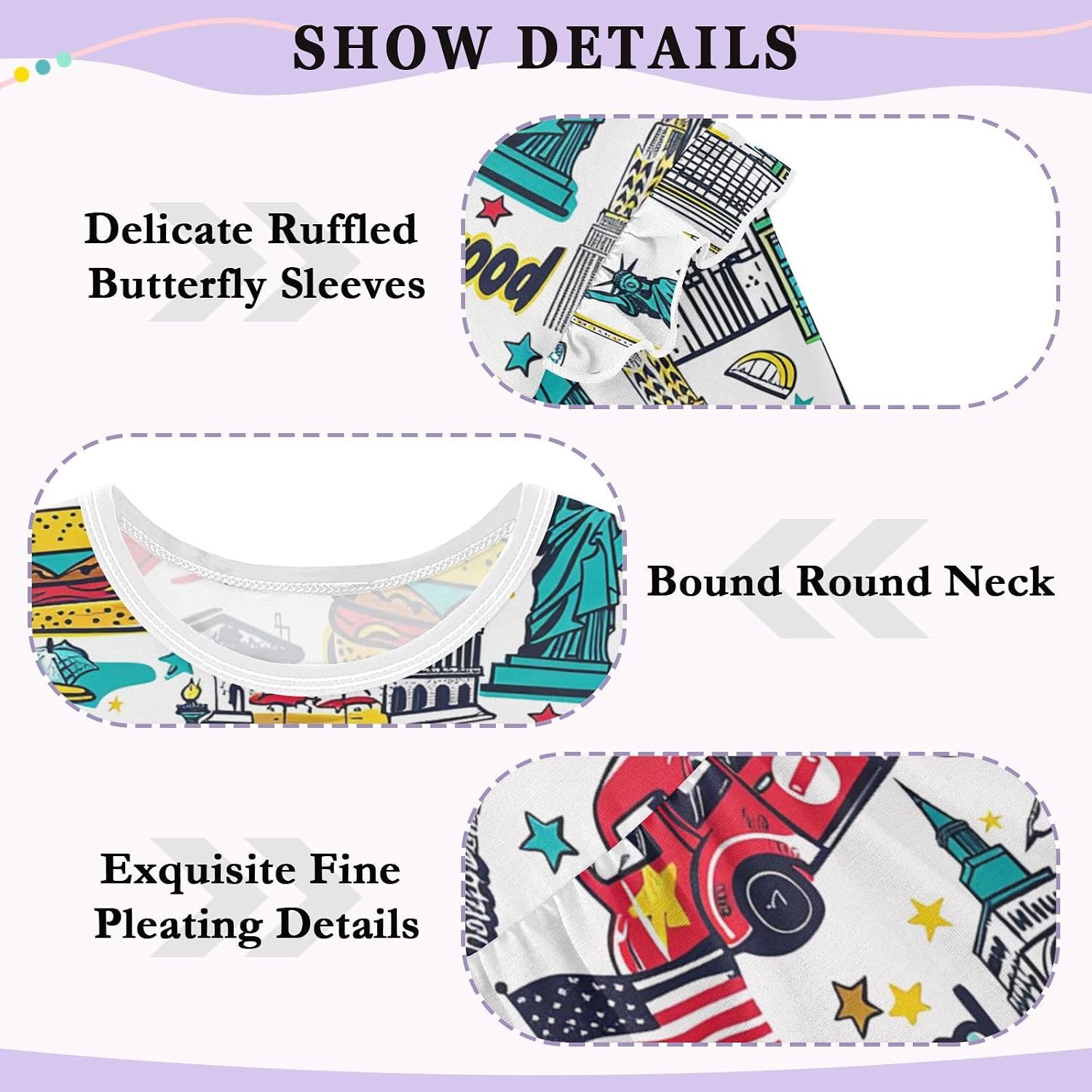 visesunny Toddler Clothes for Girls American Movie Car Food Long Sleeve Fall Shirts Cotton Top with Ruffle Collar
