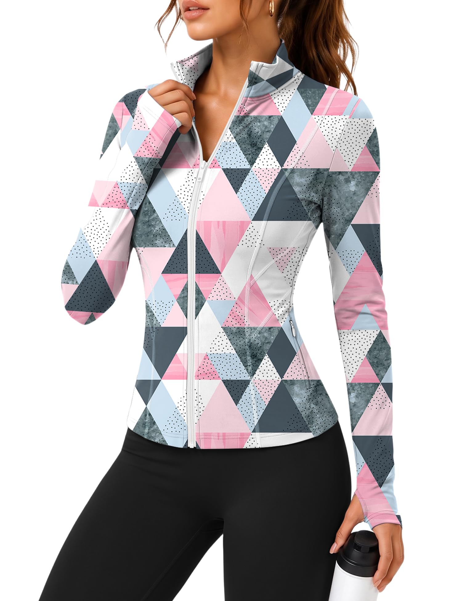 Rapbin Women's Slim Fit Workout Jackets Full Zip Long Sleeve Running Athletic Tops Yoga Shirts with Thumb Holes