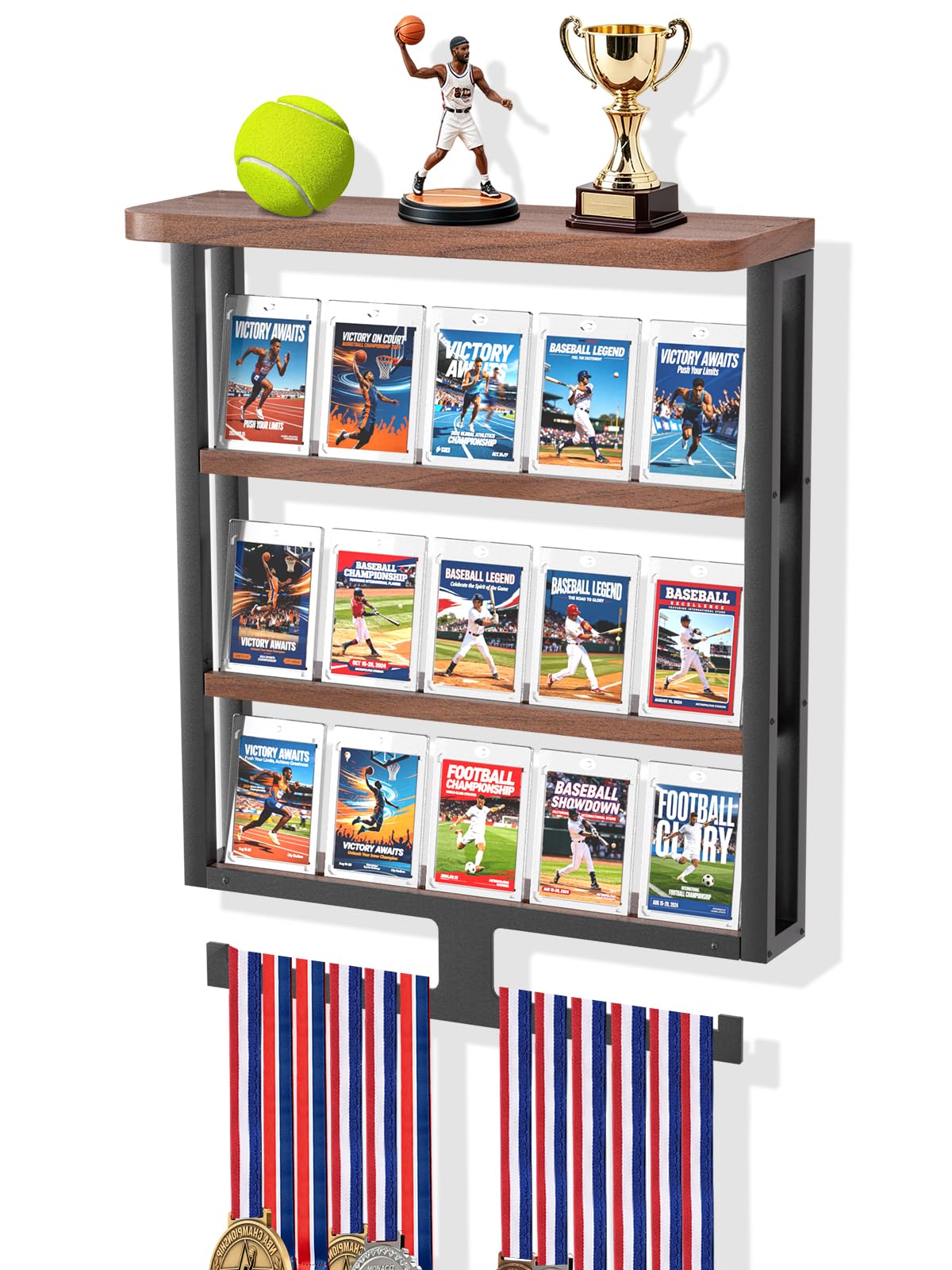 Porta medaglie per medaglie, trofee con carte da collezione, espositore a 3 livelli