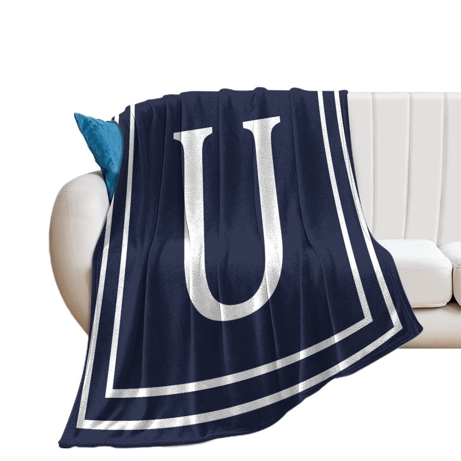 Cadeau enseignant couverture bleu marine initiale U jeté de lit doux