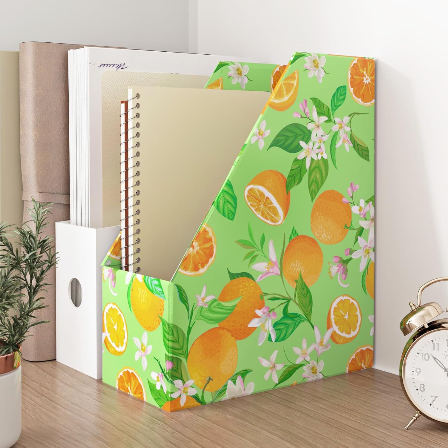 Green Orange Fruit Wallpaper Green Print Self Adhesive Fun Floral Peel and Stick Wallpaper Removable Texture Contact Paper for Cabinets Bathroom Table Kitchen Backsplash Bookshelf 17.5"x102"