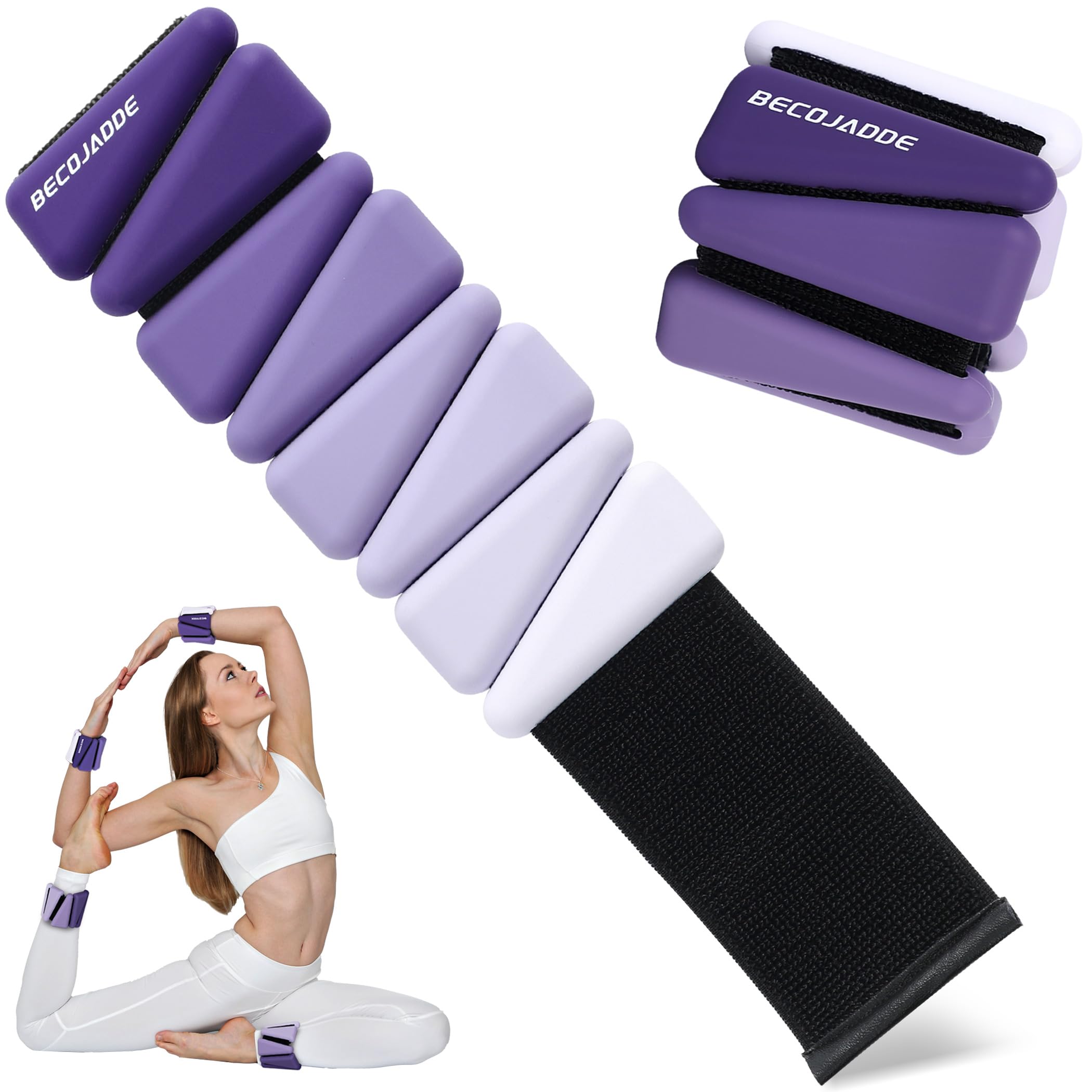BECOJADDE Ankle Weights Set of 2 (Each 0.45kg) for Women Men Adjustable Silicone Wrist Weights Wearable Arm & Leg Weights for Home Pilates Yoga Walking Running Training, Purple