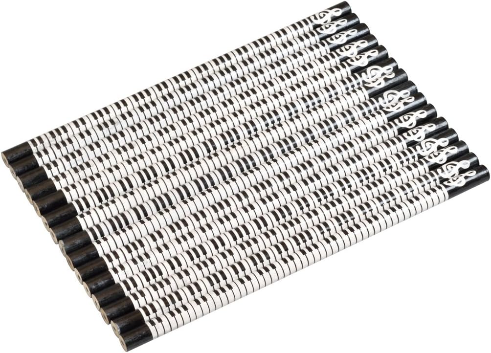 Pack of 15 x HB Musical Pencils with Black and White Musical Keyboard Design and Treble Clef