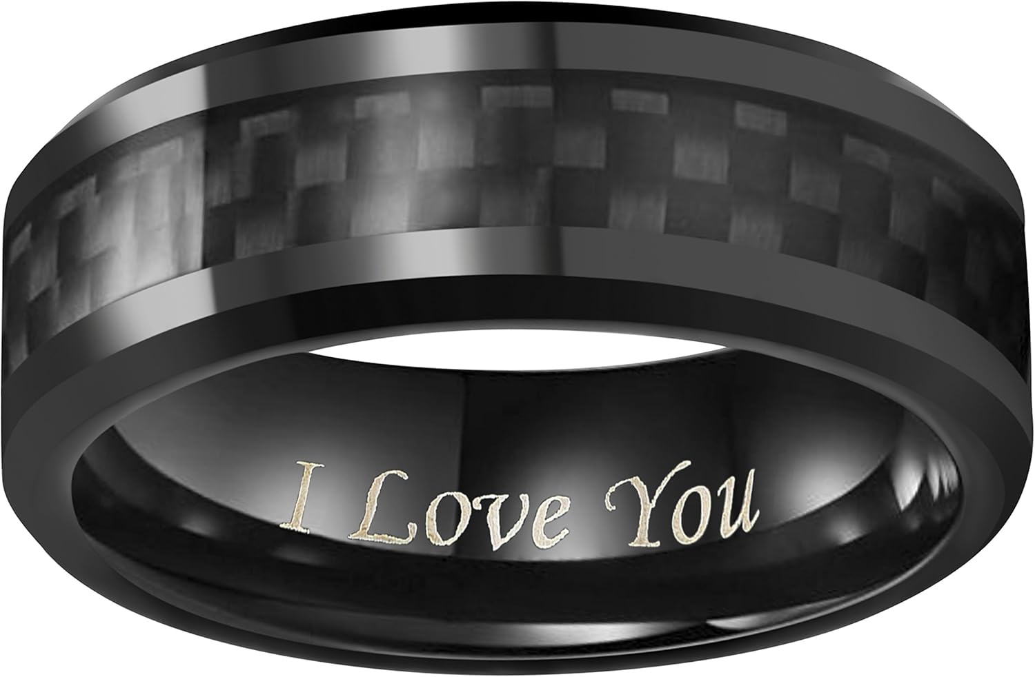 CROWNAL 6mm 8mm 10mm Black Carbon Fiber Black Tungsten Carbide Wedding Band Ring Engraved I Love You Men Women Size 4 to 16 - Image 2