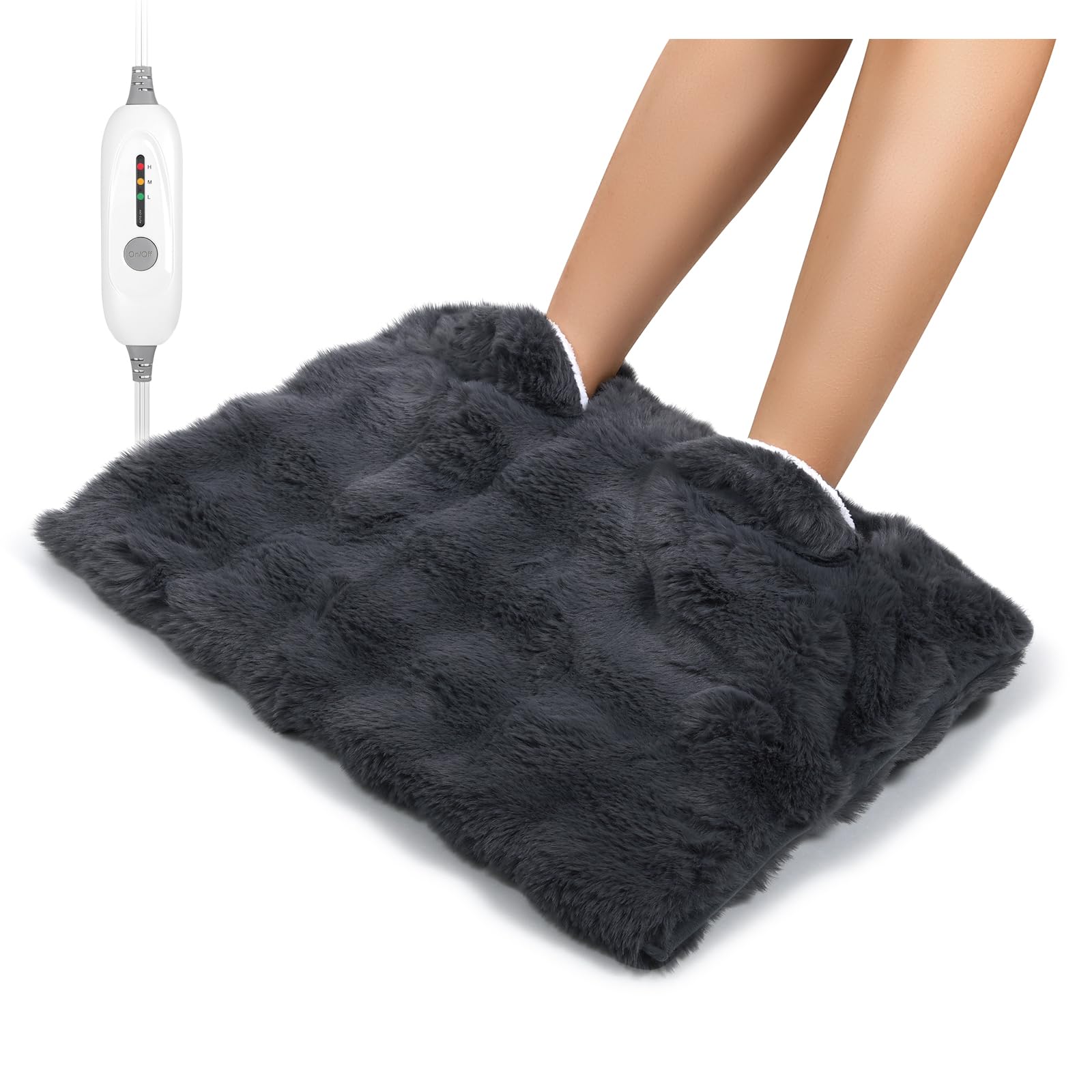 Electric Foot Warmer, Luxury Faux Fur Heating Pad for Feet Pain Relief Cramp, Heated Foot Warmer for Under Desk & Bed with 3 Heat Settings & 2H Auto-Off, ETL Certified, 16x22 Inch, Dark Grey-image-25