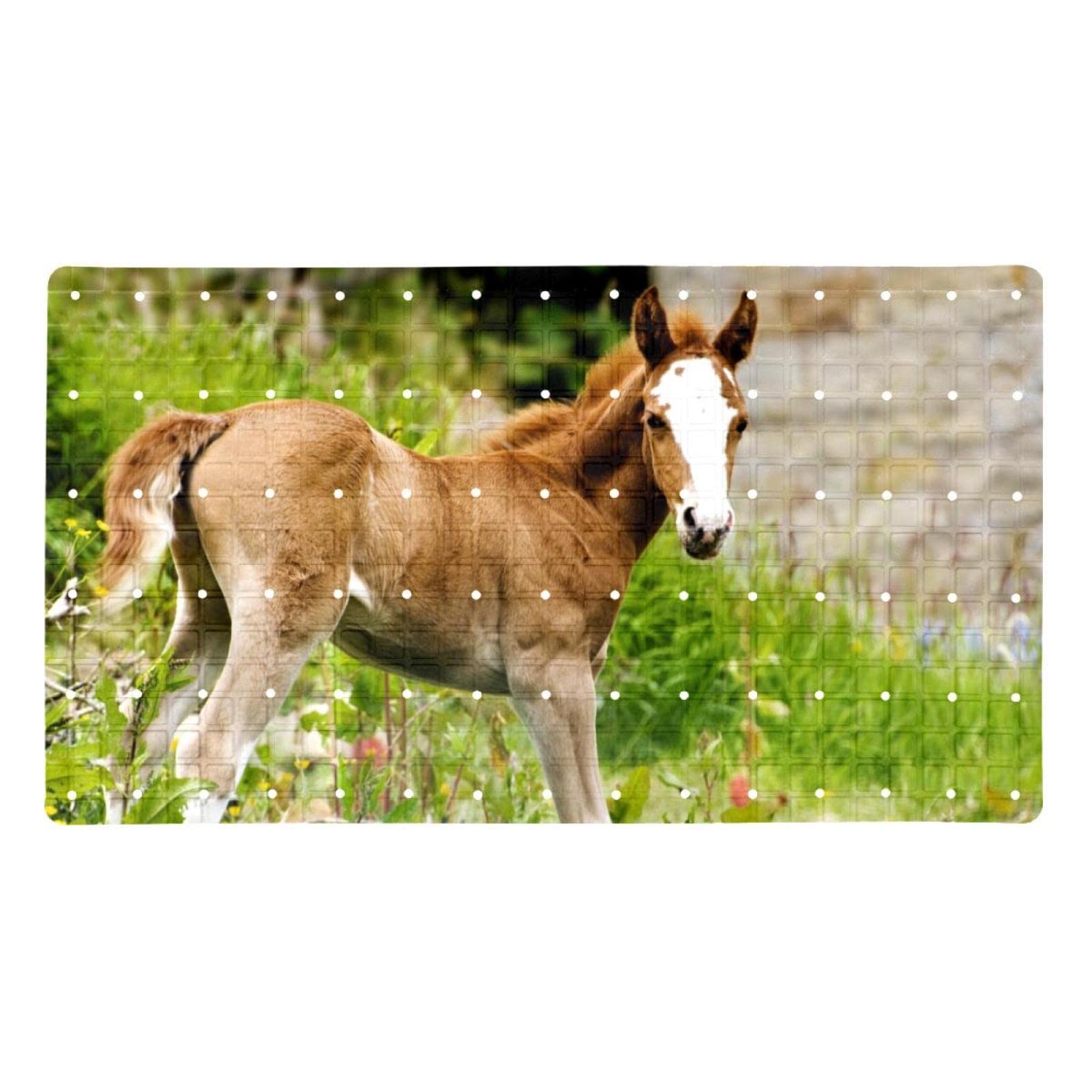 Tapis de douche poney cheval brun en matière douce premium