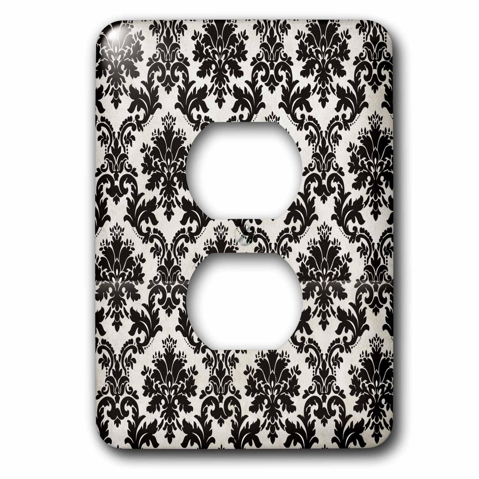 Plaque double prise Damas noir foncé 3drose pour salon chic