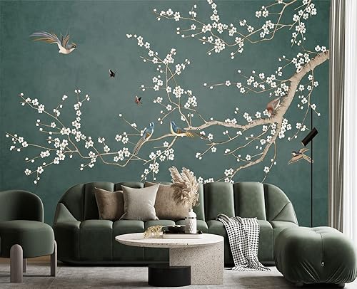 Eierme Papel pintado de pared de flor de ciruelo, pájaro chinoiserie, para dormitorio, 103 x 69 pulgadas