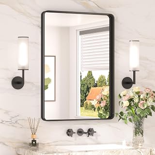 Keonjinn 20 x 30 Inch Black Bathroom Mirror, Tempered Glass Vanity Mirror