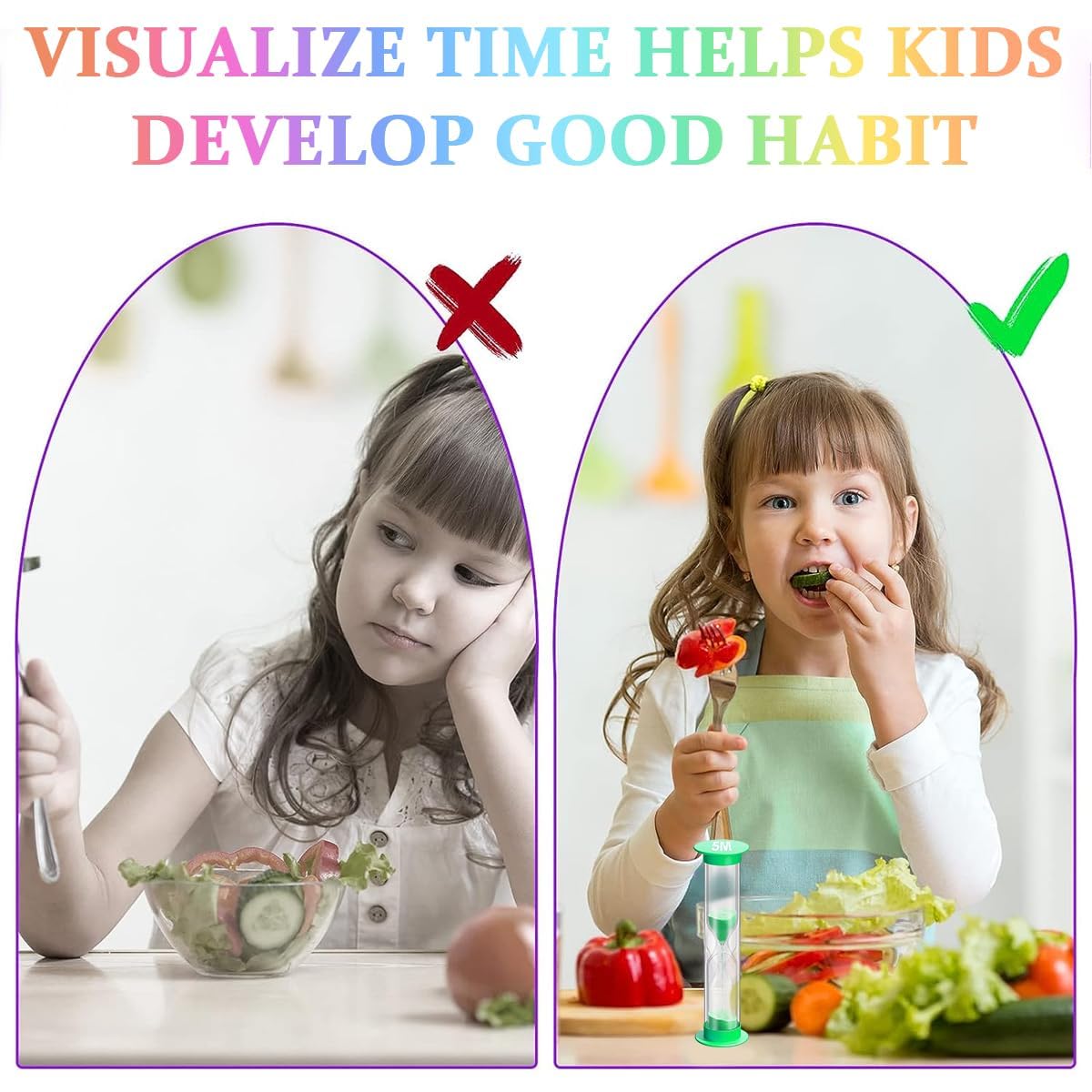 SWIREUK Small Hourglass Set of 6 Color, 30 Seconds, 1 Minute, 2 Minutes, 3 Minutes, 5 Minutes 10 Minutes for Classroom, Game, Home, Office, Glass Hourglass Teeth Brushing for Children 3