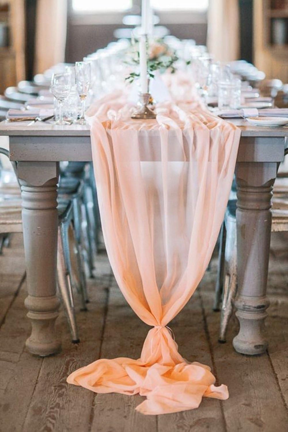 Chiffon Table Runner Light Peach Sheer Table Runner 5 Pieces Wedding Decorations for Wedding Holiday Table Decorations-27x120 inch