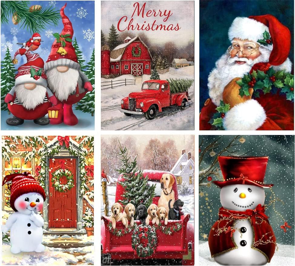 6 Pack Christmas Diamond Painting Kits - 5D Full Drill DIY Art 11.8x15.7 Inch