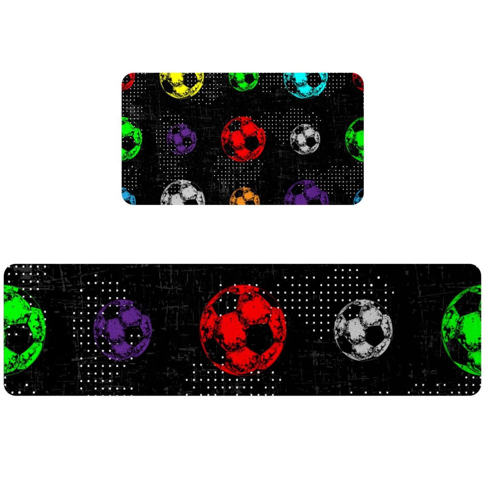Tapete de cocina antideslizante de 2 piezas, alfombra lavable multicolor estilo fútbol